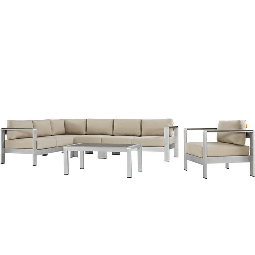 Shore 6 Piece Outdoor Aluminum Sectional Sofa Set by Modway - top view