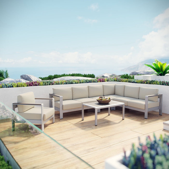 Shore 6 Piece Outdoor Aluminum Sectional Sofa Set by Modway - feature highlight