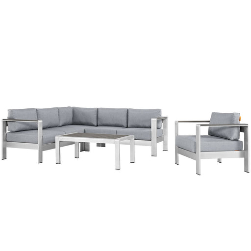 Shore 5 Piece Outdoor Aluminum Sectional Sofa Set by Modway - angle view