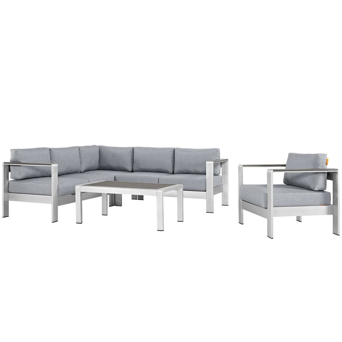 Shore 5 Piece Outdoor Aluminum Sectional Sofa Set by Modway - angle view