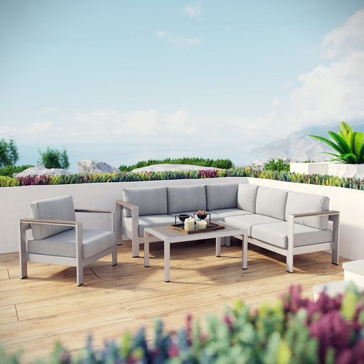 Shore 5 Piece Outdoor Aluminum Sectional Sofa Set by Modway - front view