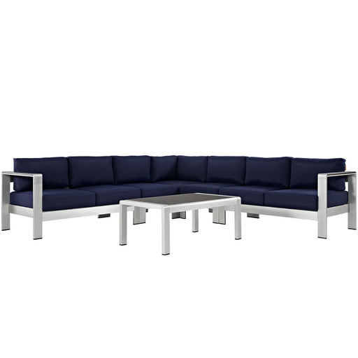 Modway Shore 6 Piece Outdoor Patio Aluminum Sectional Sofa Set Living Room Furniture - View 19