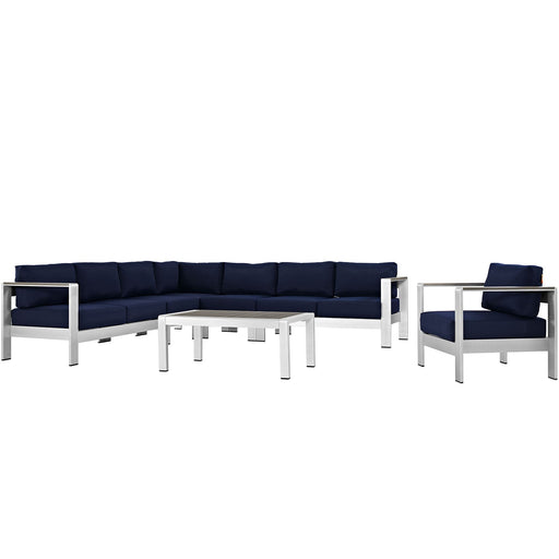 Modway Shore 7 Piece Outdoor Patio Aluminum Sectional Sofa Set Living Room Furniture - View 15