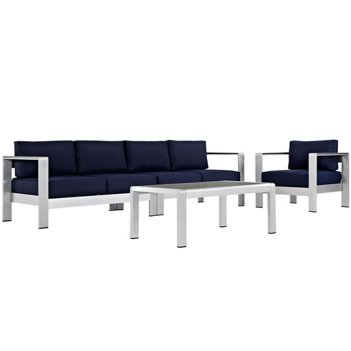 Modway Shore 4 Piece Outdoor Patio Aluminum Sectional Sofa Set Living Room Furniture - View 17