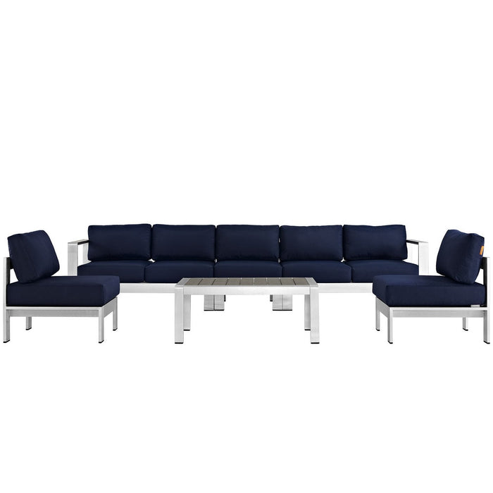 Shore 6 Piece Outdoor Patio Aluminum Sectional Sofa Set