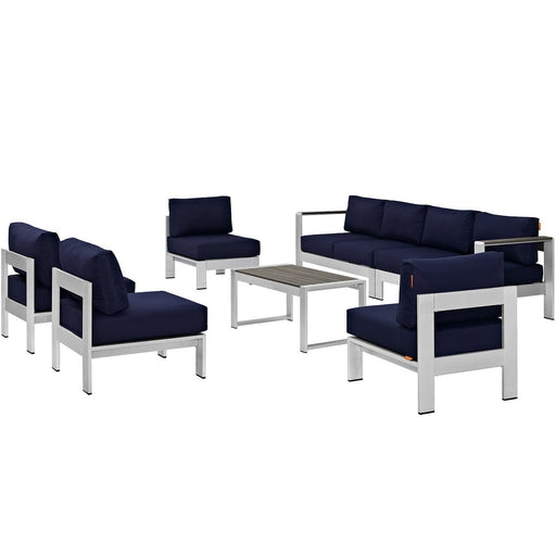 Modway Shore 7 Piece Outdoor Patio Sectional Sofa Set Living Room Furniture - View 19