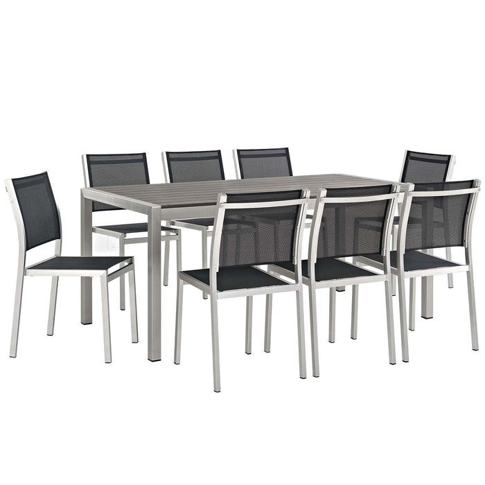 Modway Shore 9 Piece Outdoor Patio Aluminum Dining Set in Black