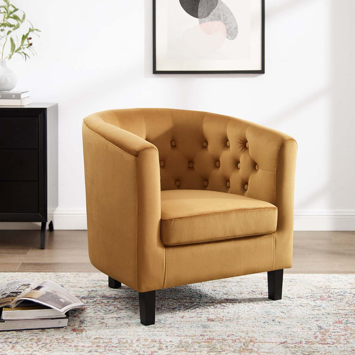 Prospect Performance Velvet Living Room Accent Armchair - Chic Barrel Back Design & Comfort