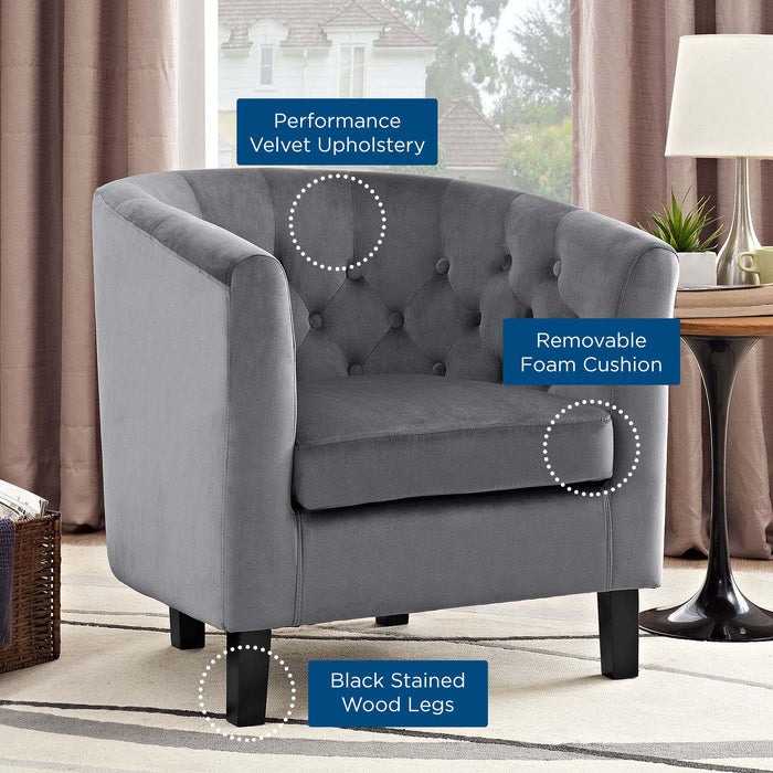 Prospect Performance Velvet Living Room Accent Armchair - Chic Barrel Back Design & Comfort