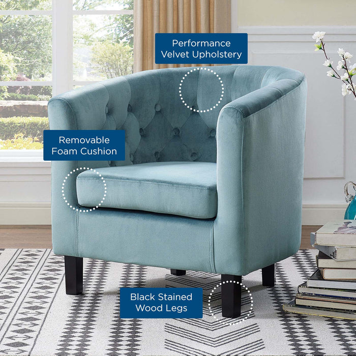 Prospect Performance Velvet Living Room Accent Armchair - Chic Barrel Back Design & Comfort