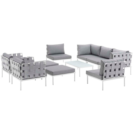 Modway Harmony 10 Piece Outdoor Patio Aluminum Sectional Sofa Set Living Room Furniture - View 33
