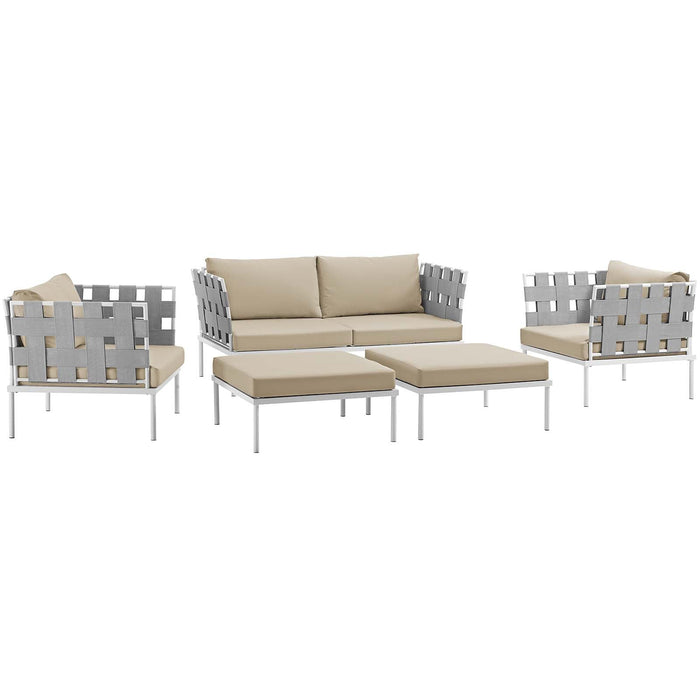 Harmony 5 Piece Outdoor Patio Aluminum Sectional Sofa Set by Modway - front view