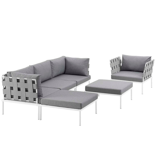 Modway Harmony 6 Piece Outdoor Patio Aluminum Sectional Sofa Set Living Room Furniture - View 29