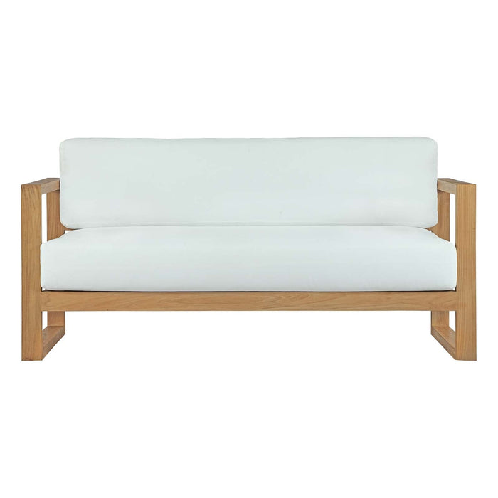 Upland Outdoor Patio Teak Sofa - in lifestyle setting