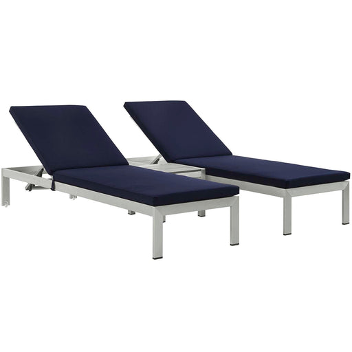 Shore 3 Piece Outdoor Patio Aluminum Chaise with Cushions - alternate angle view