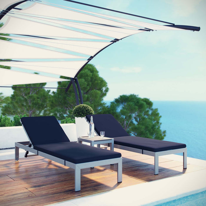 Shore 3 Piece Outdoor Patio Aluminum Chaise with Cushions - Modway \outdoor\chaise lounges