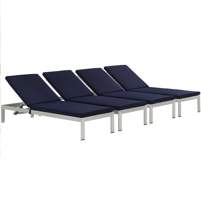 Shore Chaise with Cushions Outdoor Patio Aluminum Set of 4 - alternate angle view