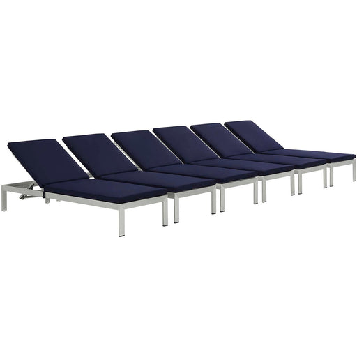 Shore Chaise with Cushions Outdoor Patio Aluminum Set of 6 by Modway - angle view