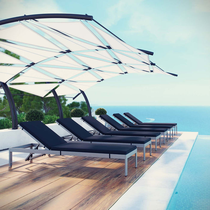 Shore Chaise with Cushions Outdoor Patio Aluminum Set of 6 by Modway - front view