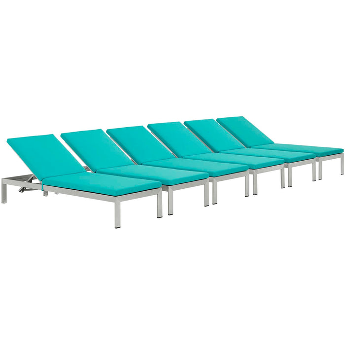 Shore Chaise with Cushions Outdoor Patio Aluminum Set of 6 by Modway - alternate view