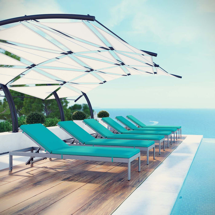Shore Chaise with Cushions Outdoor Patio Aluminum Set of 6 by Modway - lifestyle in-use