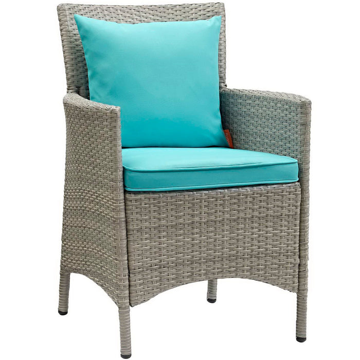 Conduit Outdoor Wicker Rattan Dining Armchair Light Gray Turquoise