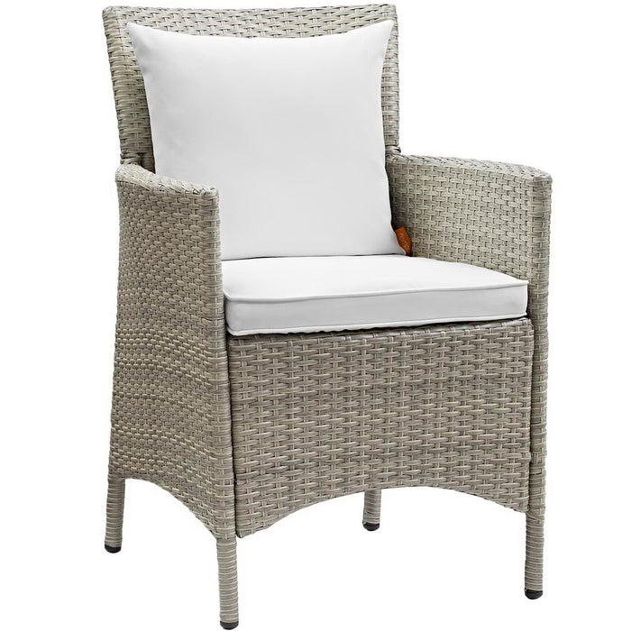 Conduit Outdoor Wicker Rattan Dining Armchair Light Gray White