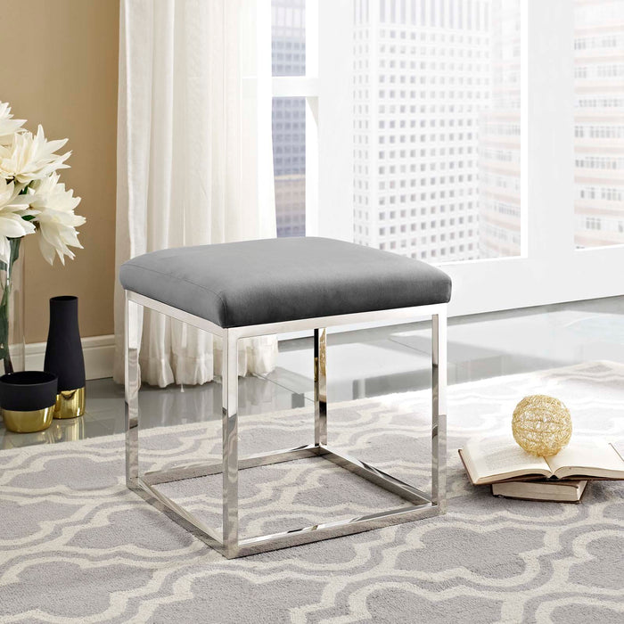 Anticipate Ottoman - Luxurious Velvet Upholstered Modern Seating with Stainless Steel Base & Cushion