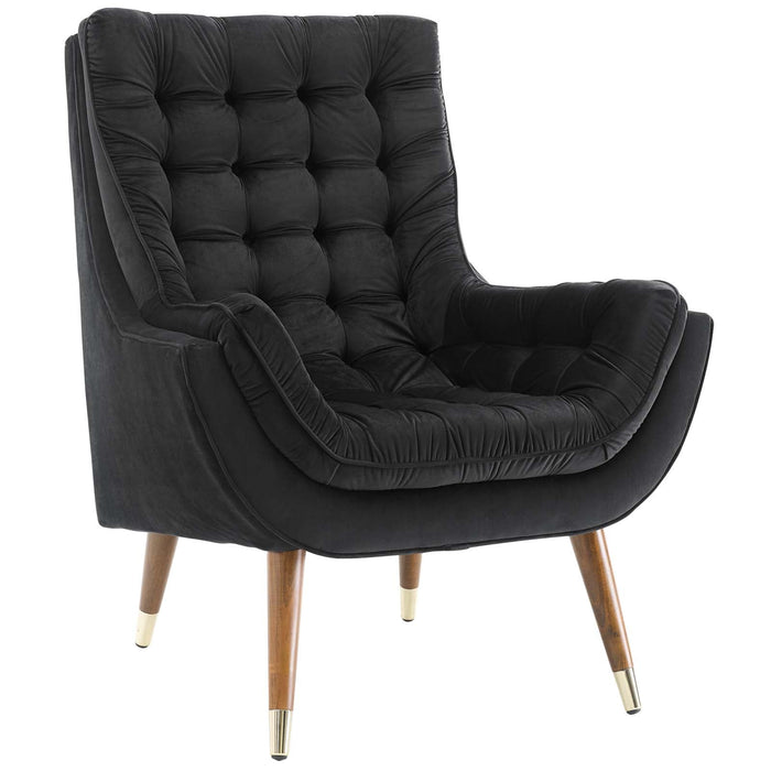Modway Suggest Button Tufted Performance Velvet Lounge Chair Living Room Furniture - Features