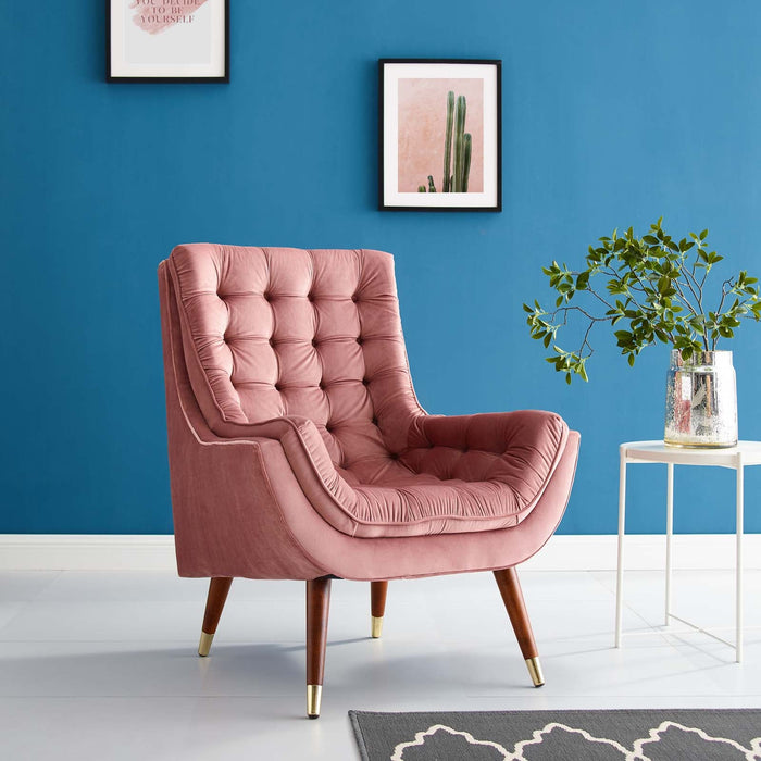 Modway Suggest Button Tufted Performance Velvet Lounge Chair Living Room Furniture - View 17
