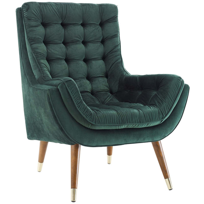Modway Suggest Button Tufted Performance Velvet Lounge Chair Living Room Furniture in Black