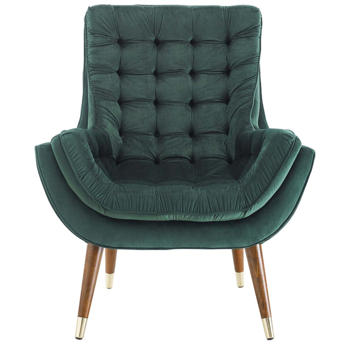 Modway Suggest Button Tufted Performance Velvet Lounge Chair Living Room Furniture in Black - Detail View