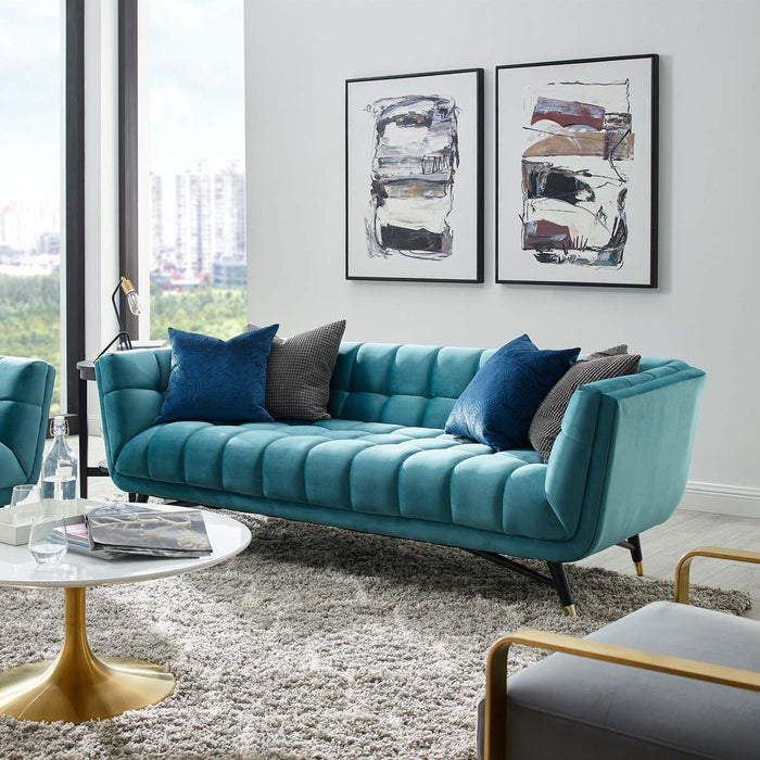 Adept Performance Velvet Sofa – Chic Mid-Century Modern Design with Deep Seating and Premium Comfort