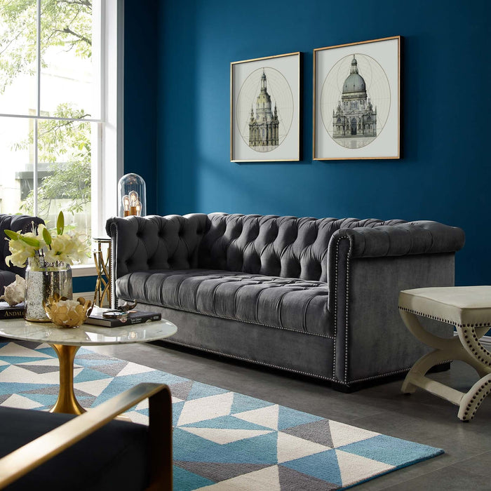 Modway Heritage Performance Velvet Sofa - Elegant Chesterfield Design... Living Room Furniture - Lifestyle View