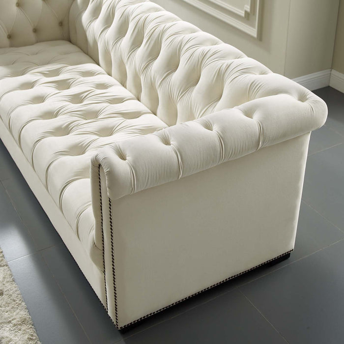 Modway Heritage Performance Velvet Sofa - Elegant Chesterfield Design, Stain-Resistant... Living Room Furniture - View 9