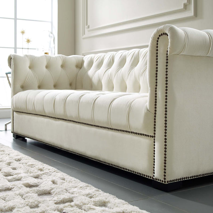 Modway Heritage Performance Velvet Sofa - Elegant Chesterfield Design, Stain-Resistant... Living Room Furniture - View 11