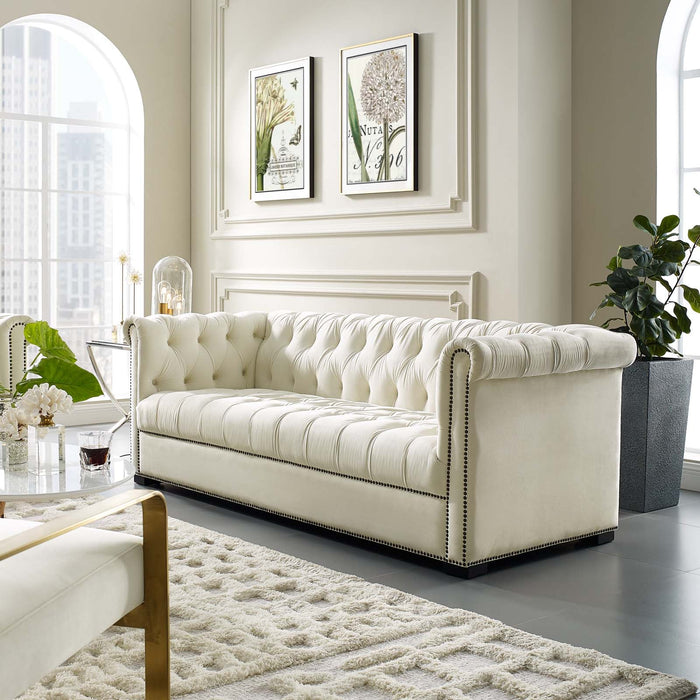 Modway Heritage Performance Velvet Sofa - Elegant Chesterfield Design, Stain-Resistant... Living Room Furniture - View 12