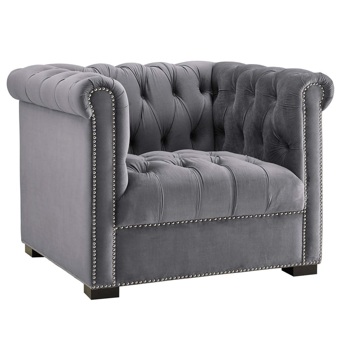 Modway Heritage Performance Velvet Armchair Living Room Furniture in Blue