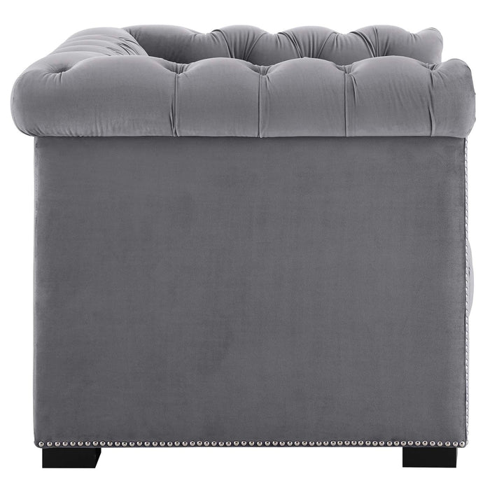 Modway Heritage Performance Velvet Armchair Living Room Furniture in Blue - Side View