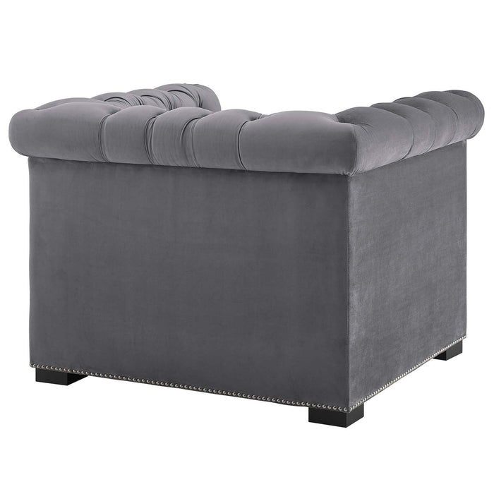 Modway Heritage Performance Velvet Armchair Living Room Furniture in Blue - Detail View