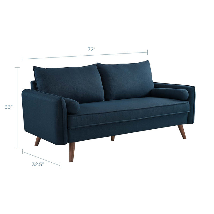 Revive Stylish Upholstered Fabric Sofa with Comfortable Design and Walnut Stained Wood Legs