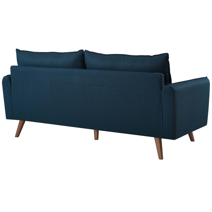 Revive Stylish Upholstered Fabric Sofa with Comfortable Design and Walnut Stained Wood Legs