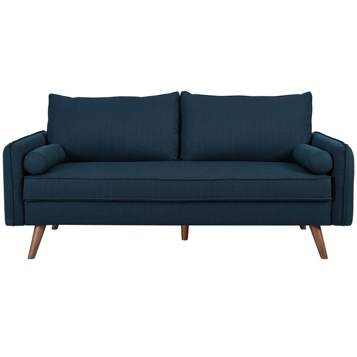 Revive Stylish Upholstered Fabric Sofa with Comfortable Design and Walnut Stained Wood Legs