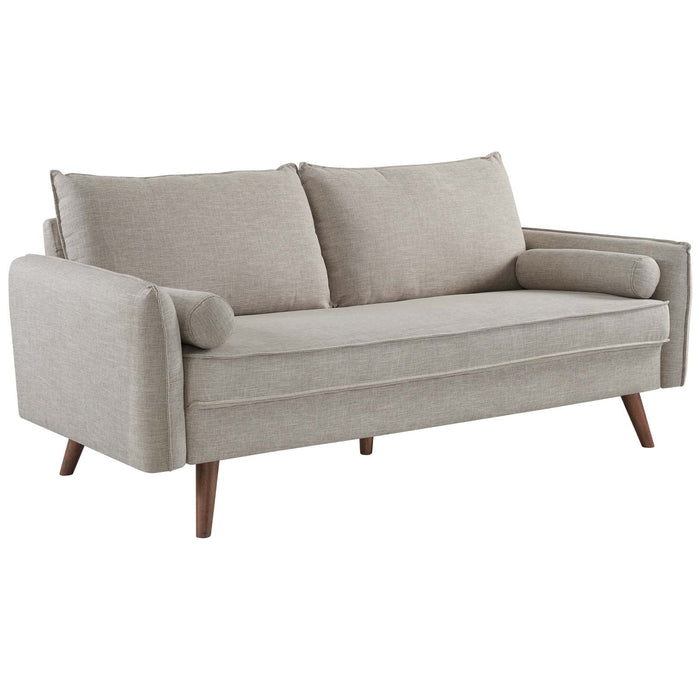 Revive Stylish Upholstered Fabric Sofa with Comfortable Design and Walnut Stained Wood Legs