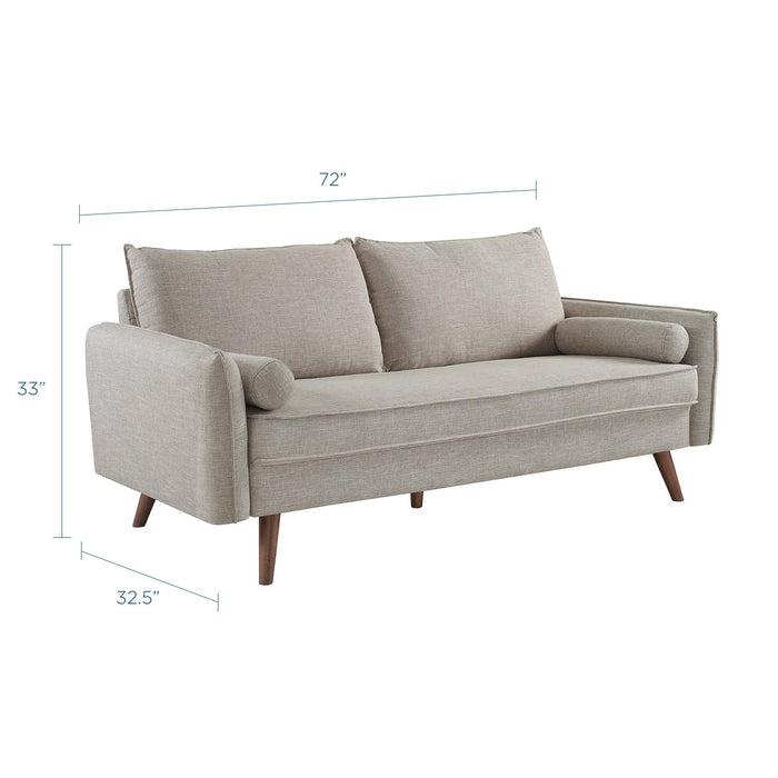 Revive Stylish Upholstered Fabric Sofa with Comfortable Design and Walnut Stained Wood Legs