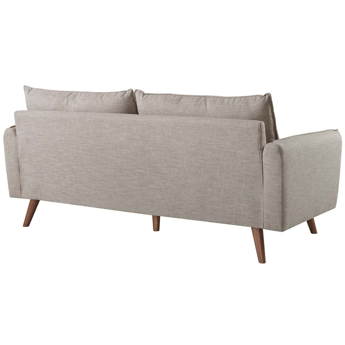 Revive Stylish Upholstered Fabric Sofa with Comfortable Design and Walnut Stained Wood Legs