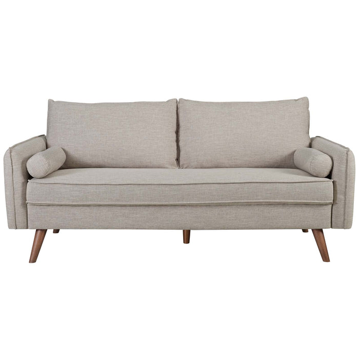 Revive Stylish Upholstered Fabric Sofa with Comfortable Design and Walnut Stained Wood Legs