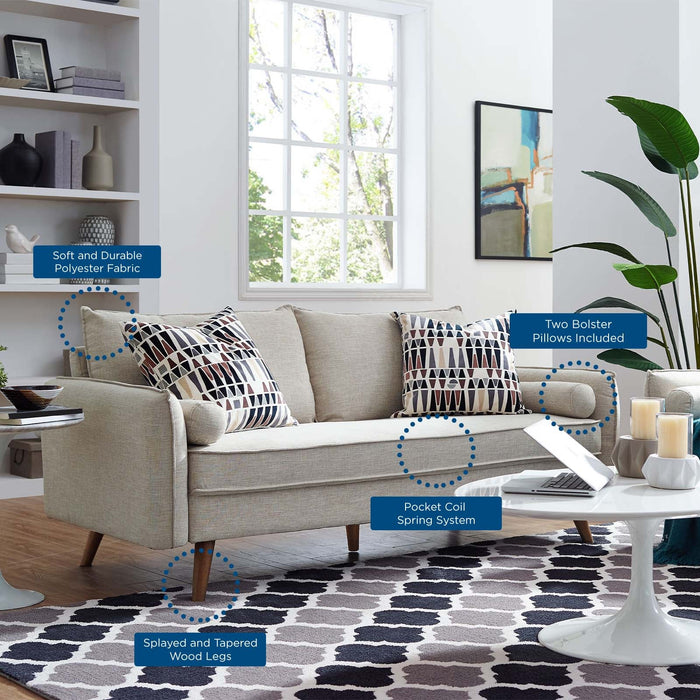 Revive Stylish Upholstered Fabric Sofa with Comfortable Design and Walnut Stained Wood Legs