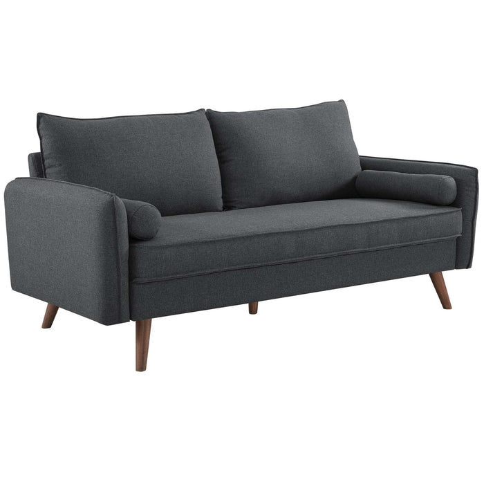 Revive Stylish Upholstered Fabric Sofa with Comfortable Design and Walnut Stained Wood Legs
