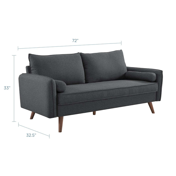 Revive Stylish Upholstered Fabric Sofa with Comfortable Design and Walnut Stained Wood Legs